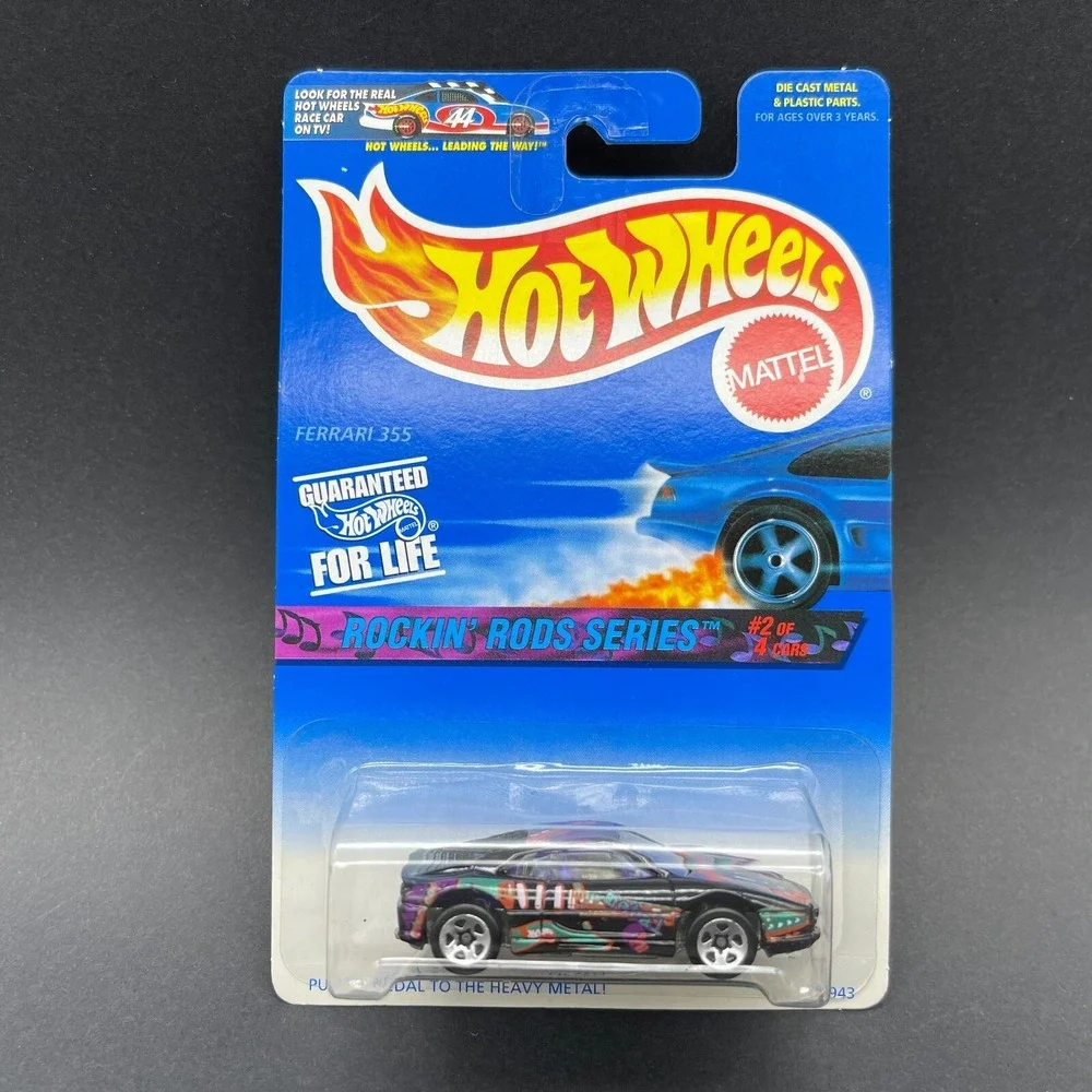 Hot Wheels Ferrari 355 Sport Car Rockin' Rods Guitar Black Graphics 1/64 #570